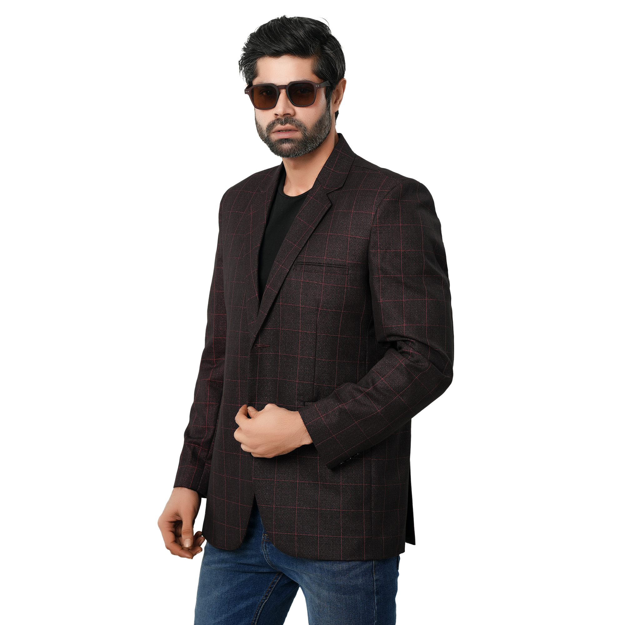 Picture of Suits blazer for men black and maroon check | Check black suits blazer for men brand | Black and maroon blazer coat for men stylish - Mens suits jacket and blazer