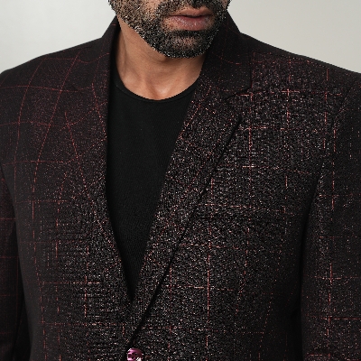 Picture of Suits blazer for men black and maroon check | Check black suits blazer for men brand | Black and maroon blazer coat for men stylish - Mens suits jacket and blazer