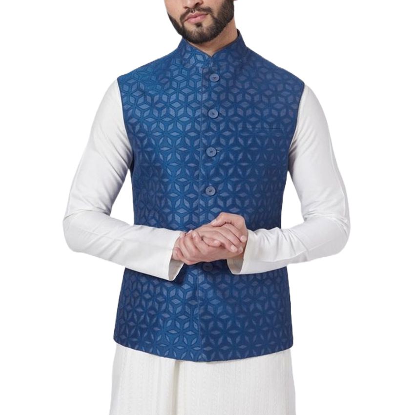 Picture of Premium koti for men | Blue waistcoat for men | Indian koti for men blue printed