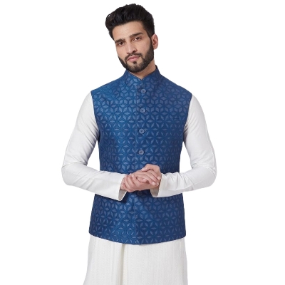 Picture of Premium koti for men | Blue waistcoat for men | Indian koti for men blue printed