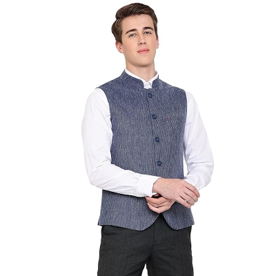 Picture of Blue Koti for men print brand | Nehru jacket for men | Waist coat and vest for men blue