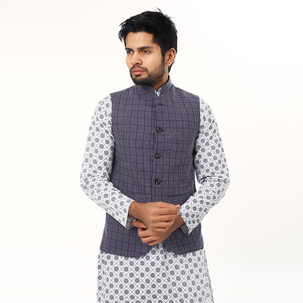 Picture of Printed white and blue Koti for men print brand | Nehru jacket for men | Waist coat and vest for men blue and white check