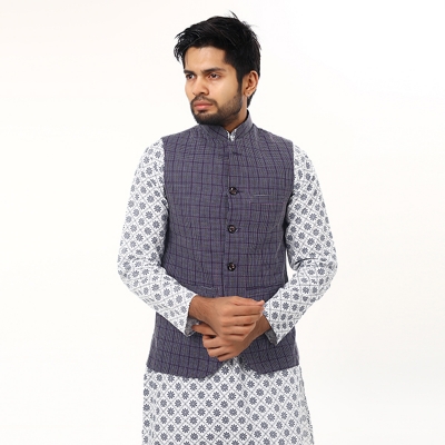 Picture of Printed white and blue Koti for men print brand | Nehru jacket for men | Waist coat and vest for men blue and white check