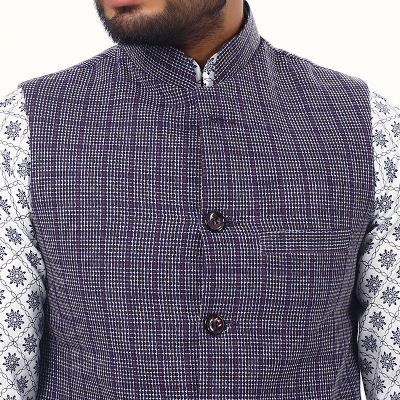 Picture of Printed white and blue Koti for men print brand | Nehru jacket for men | Waist coat and vest for men blue and white check