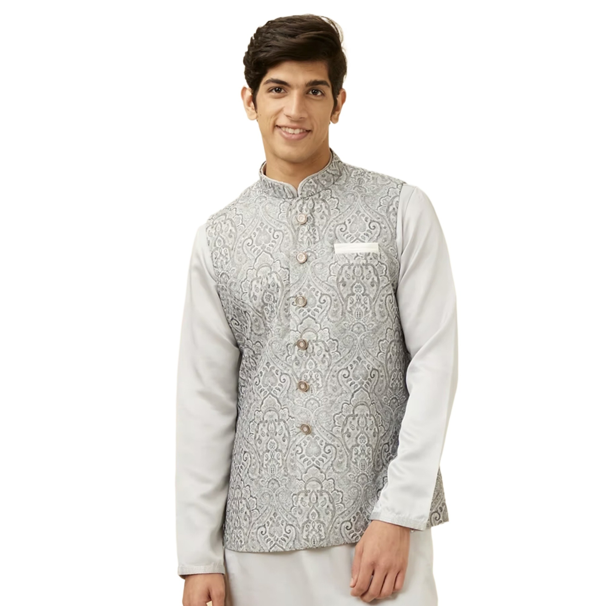 Picture of Printed gray koti for men print brand | Nehru jacket for men | Waist coat and vest for men gray