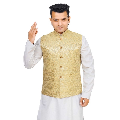 Picture of Printed golden koti for men print brand | Nehru jacket for men | Waist coat and vest for men golden