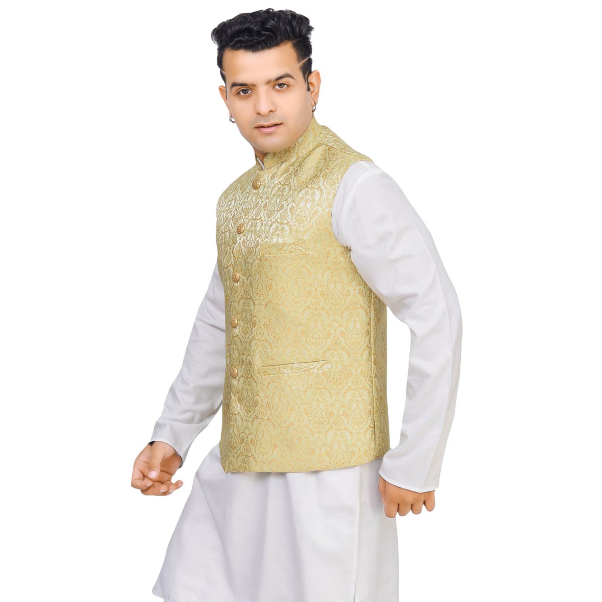 Picture of Printed golden koti for men print brand | Nehru jacket for men | Waist coat and vest for men golden