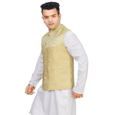 Picture of Printed golden koti for men print brand | Nehru jacket for men | Waist coat and vest for men golden