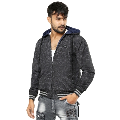 Picture of Black Jacket for men 2024 new collection | Printed jacket for men winter china high quality | Black jacket for men winter 2024 double part - Hoodie jacket for biker