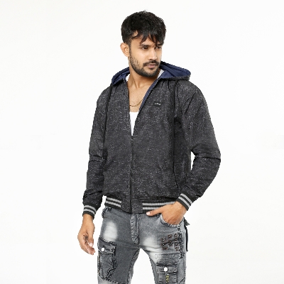 Picture of Black Jacket for men 2024 new collection | Printed jacket for men winter china high quality | Black jacket for men winter 2024 double part - Hoodie jacket for biker