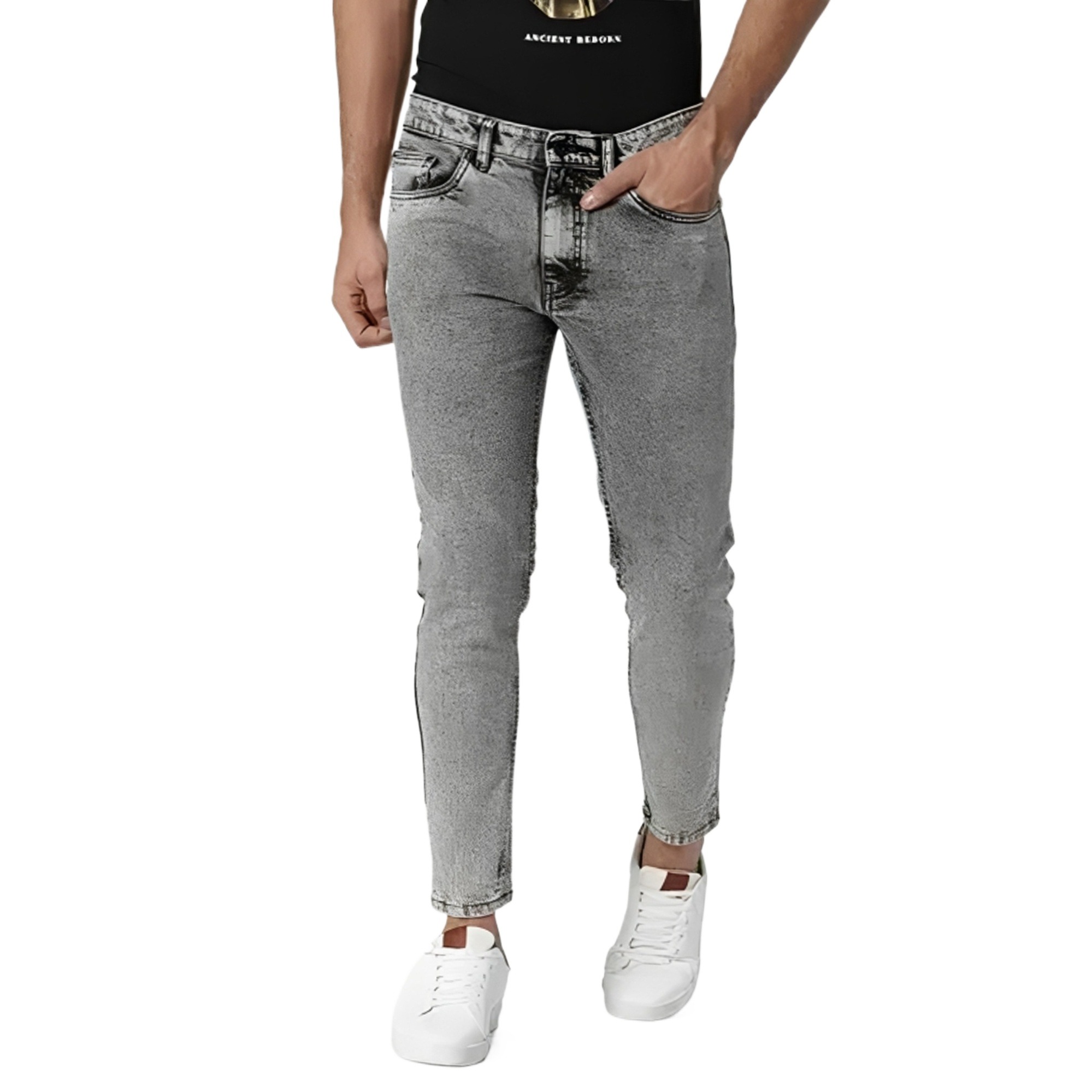 Picture of Ash black pant for men jeans styles | Pant for men ash black colour jence | High quality denim pant for men ash black - Ash Black Stretch Denim pant with Acid wash