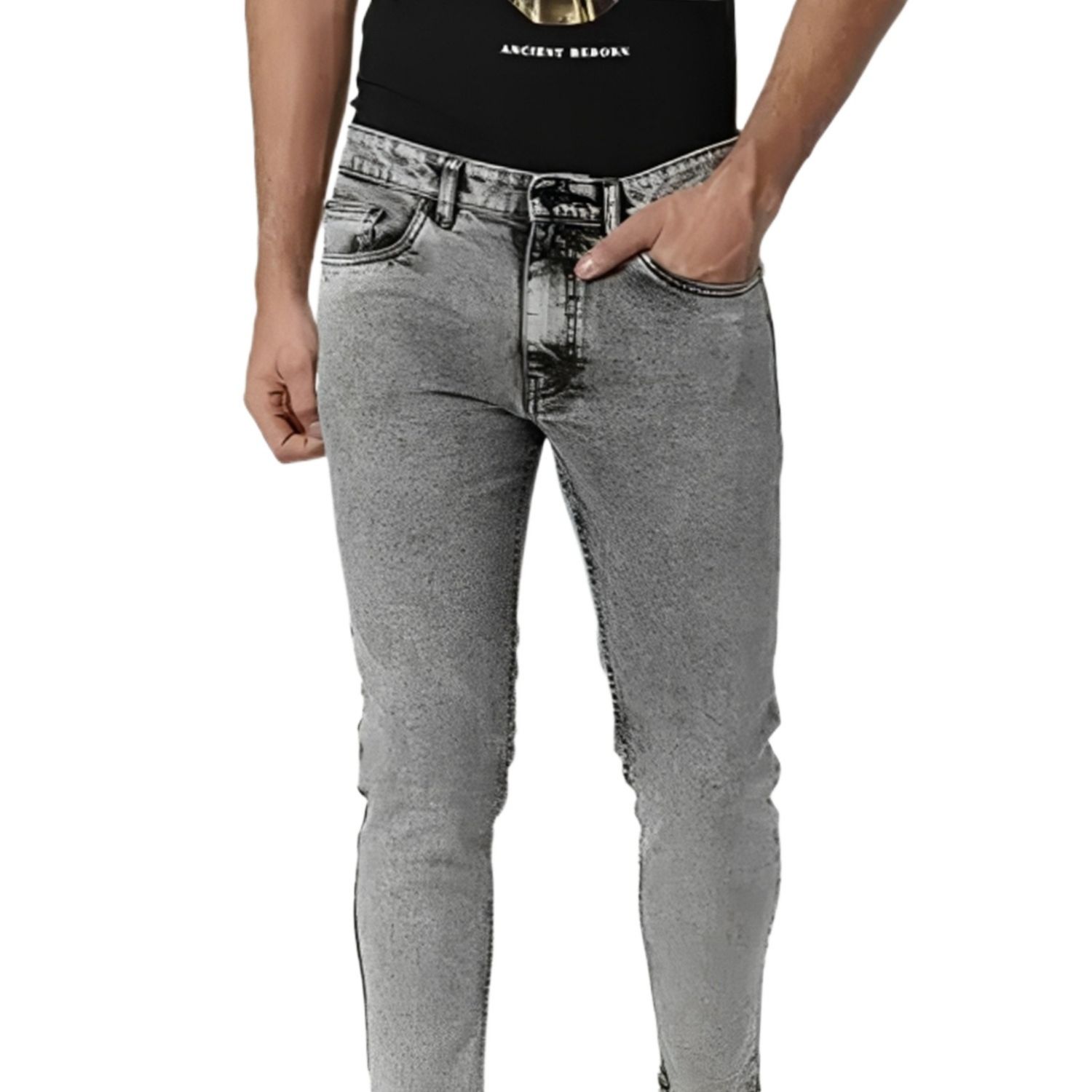 Picture of Ash black pant for men jeans styles | Pant for men ash black colour jence | High quality denim pant for men ash black - Ash Black Stretch Denim pant with Acid wash