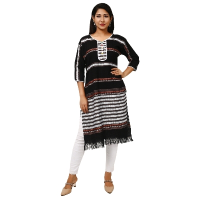 Picture of White and Black tops for girls long kurti jorjet new 2023 | Ladies kurti one piece dress | Black dress for women new collection 2023