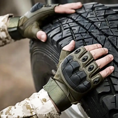 Picture of High quality half finger Hand Gloves for biker | Winter gloves for men | Hand gloves for bike | low price biker gloves for men leather | winter collection for men