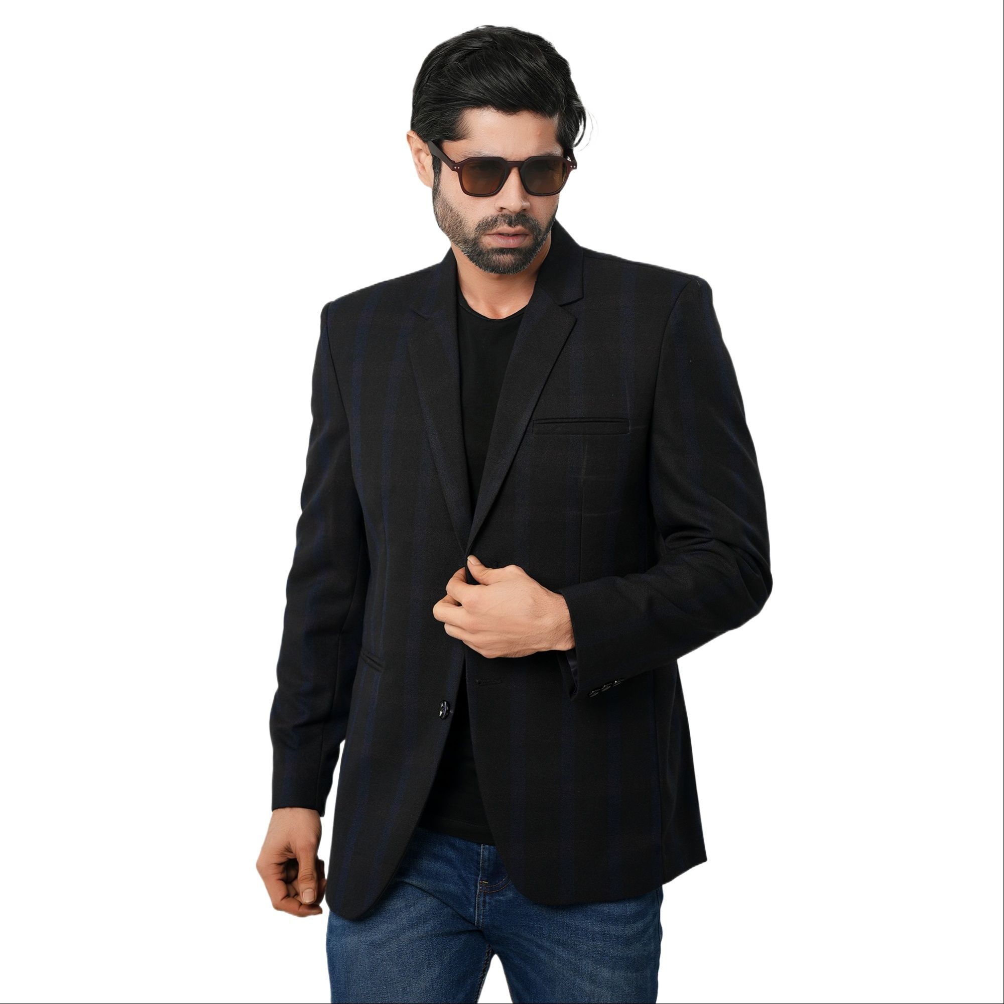 Picture of Check suits for men black colour | Blue mens suits at low price | Stylish suits for men high quality - Black blazer suits