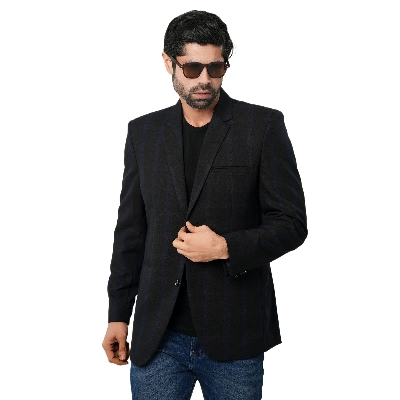 Picture of Check suits for men black colour | Blue mens suits at low price | Stylish suits for men high quality - Black blazer suits