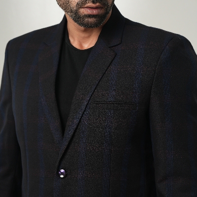 Picture of Check suits for men black colour | Blue mens suits at low price | Stylish suits for men high quality - Black blazer suits