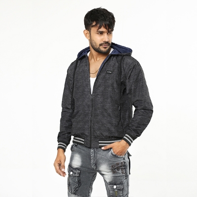 Picture of Black Jacket for men 2024 new collection | Printed jacket for men winter china high quality | Black jacket for men winter 2024 double part - Hoodie jacket for biker