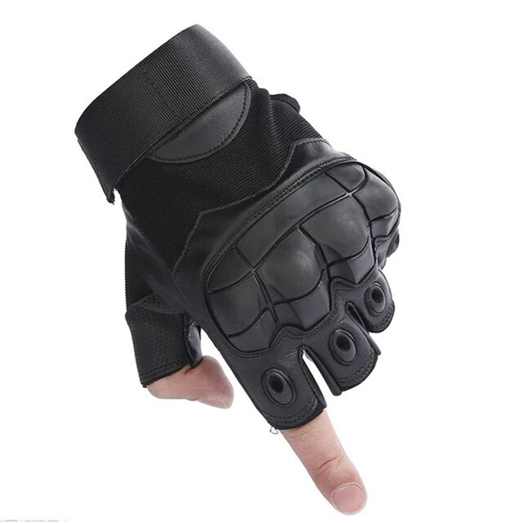 Picture of High quality half finger Hand Gloves for biker | Winter gloves for men | Hand gloves for biker | Black gloves bike half finger