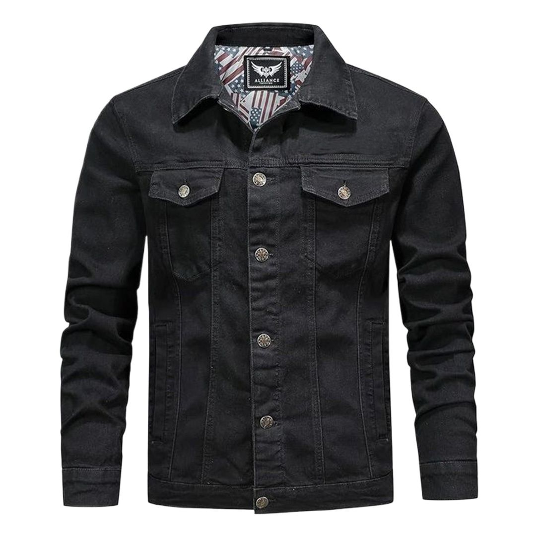 Picture of Stretch denim jacket for men stylish | Export quality denim jacket for men black | Jacket for men denim black - winter collection for men denim jacket