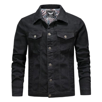 Picture of Stretch denim jacket for men stylish | Export quality denim jacket for men black | Jacket for men denim black - winter collection for men denim jacket