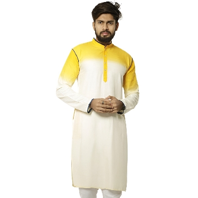 Picture of Cotton panjabi for men new collection 2024 | Holud panjabi for men yellow colour | wedding panjabi collection - Party dress for men