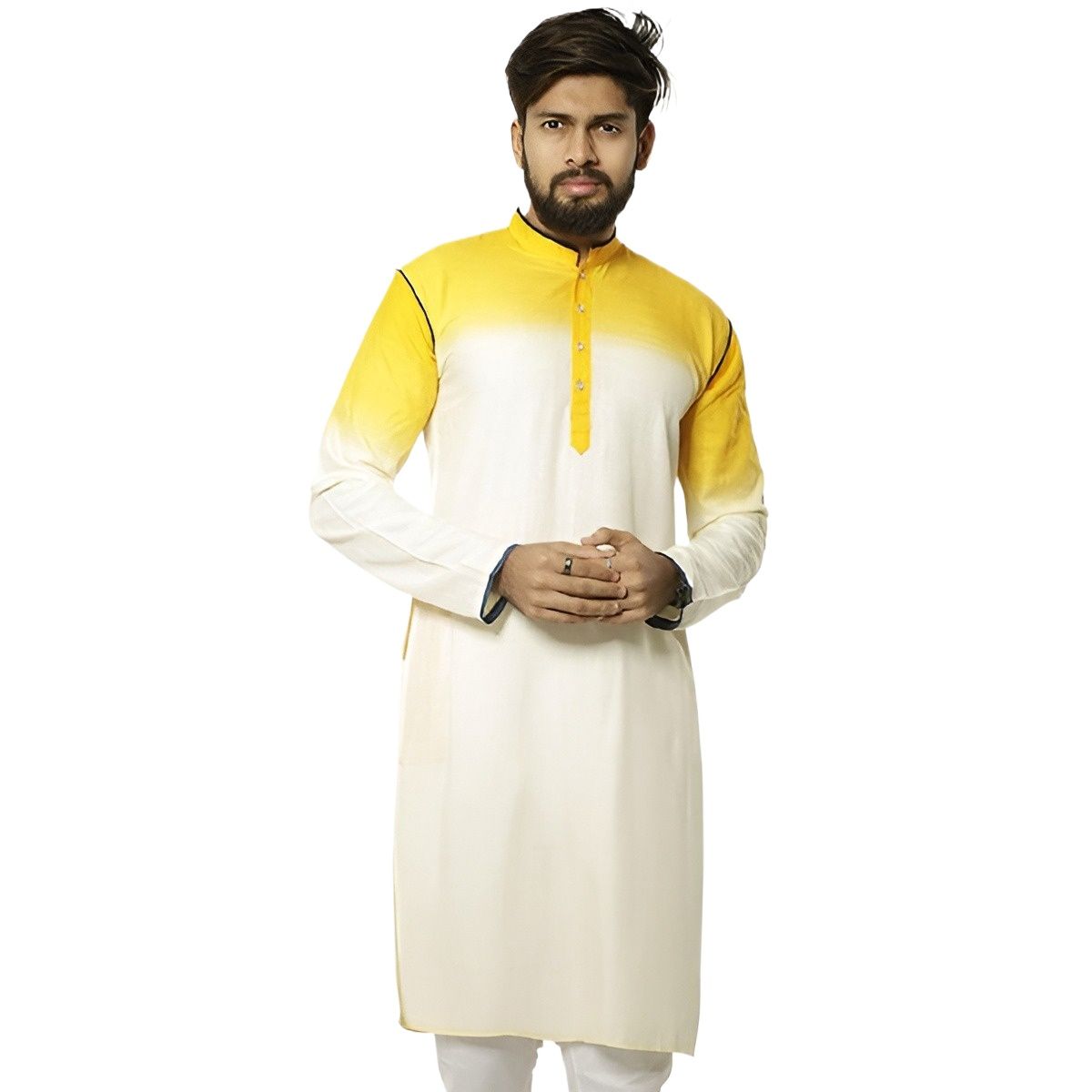 Picture of Cotton panjabi for men new collection 2024 | Holud panjabi for men yellow colour | wedding panjabi collection - Party dress for men
