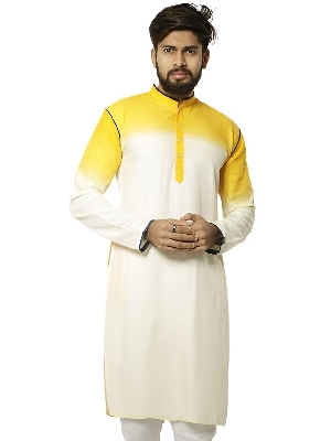 Picture of Cotton panjabi for men new collection 2024 | Holud panjabi for men yellow colour | wedding panjabi collection - Party dress for men