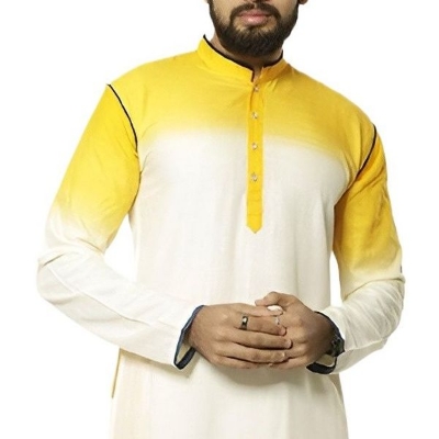Picture of Cotton panjabi for men new collection 2024 | Holud panjabi for men yellow colour | wedding panjabi collection - Party dress for men