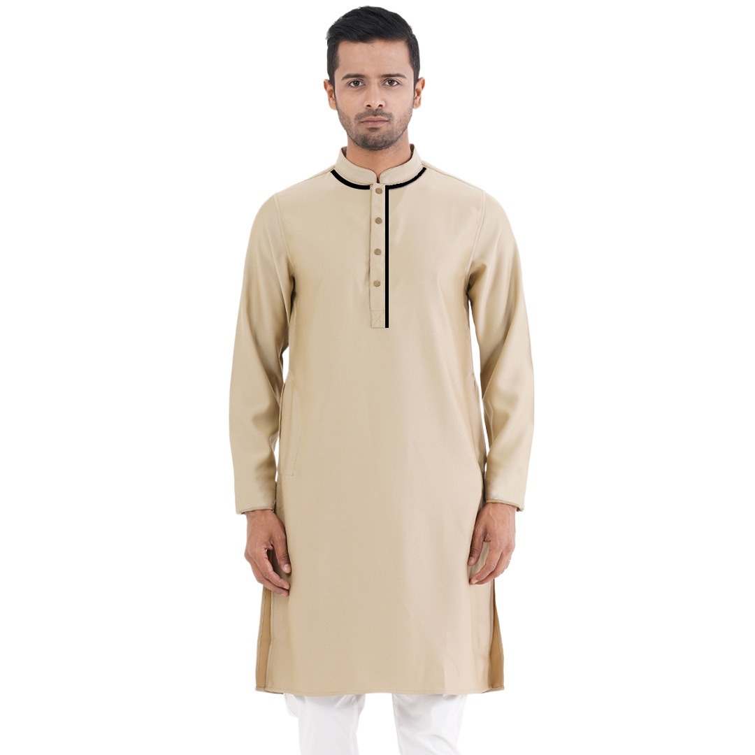 Picture of Cotton panjabi for men new collection 2024 | Holud panjabi for men off white colour | Wedding panjabi collection - Party dress for men