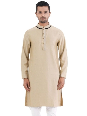 Picture of Cotton panjabi for men new collection 2024 | Holud panjabi for men off white colour | Wedding panjabi collection - Party dress for men