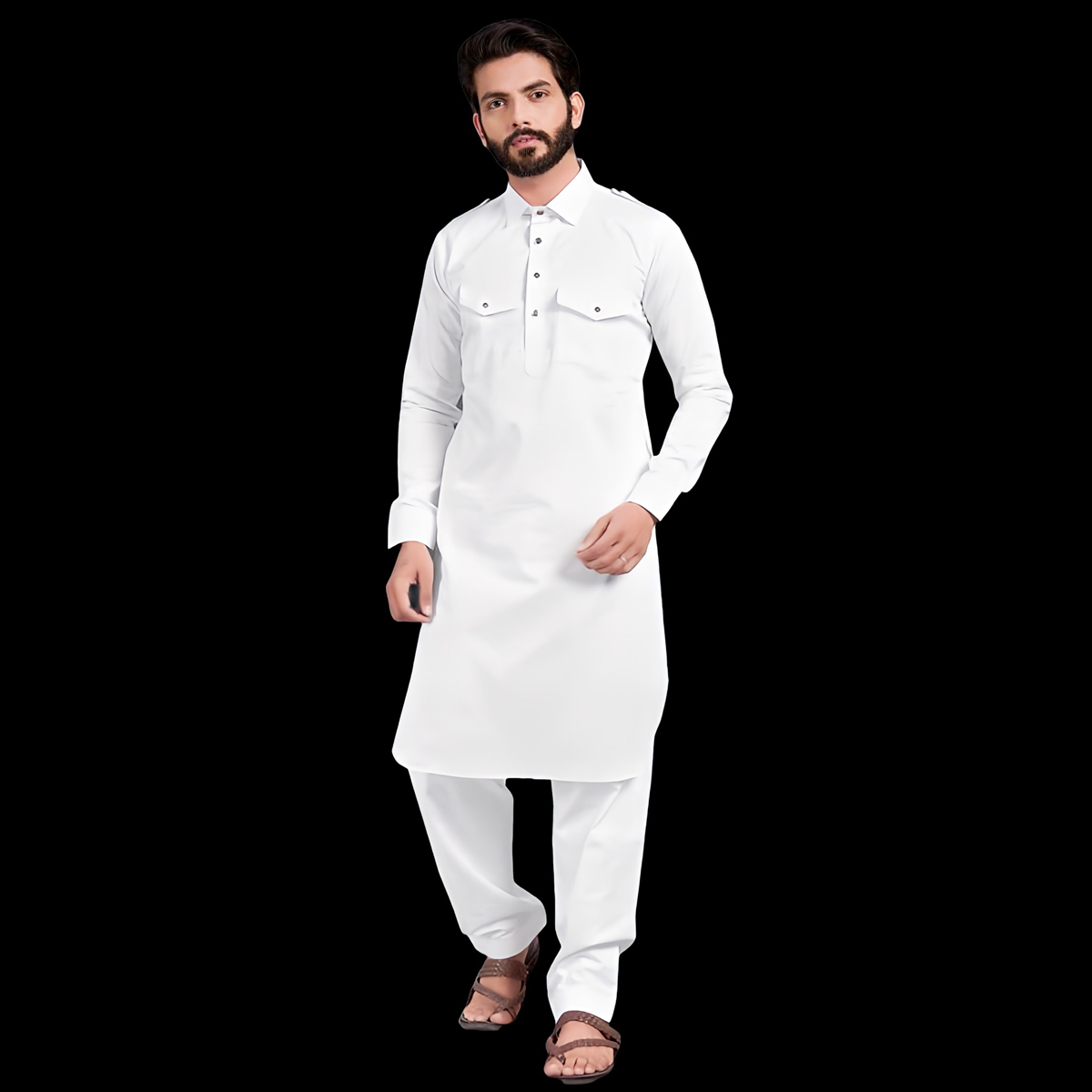 Picture of White kabli panjabi set for men new collection 2024 | Mens kabli panjabi set low price | White panjabi kabli set premium quality