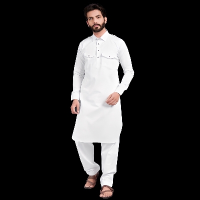 Picture of White kabli panjabi set for men new collection 2024 | Mens kabli panjabi set low price | White panjabi kabli set premium quality