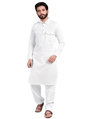 Picture of White kabli panjabi set for men new collection 2024 | Mens kabli panjabi set low price | White panjabi kabli set premium quality