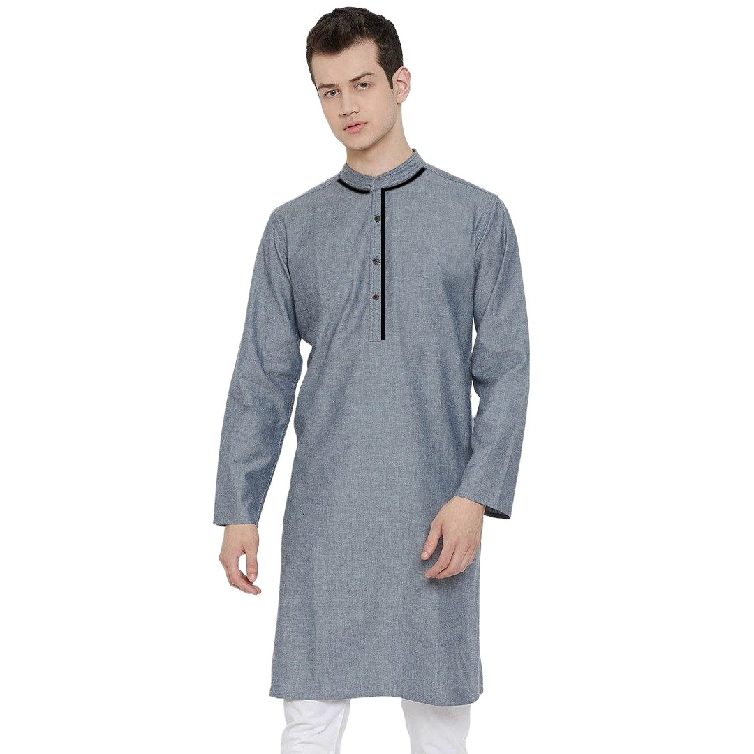 Picture of Cotton panjabi for men new collection 2024 | Holud panjabi for men off grey colour | Wedding panjabi collection - Party dress for men