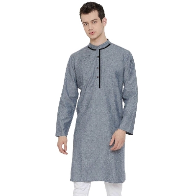 Picture of Cotton panjabi for men new collection 2024 | Holud panjabi for men off grey colour | Wedding panjabi collection - Party dress for men