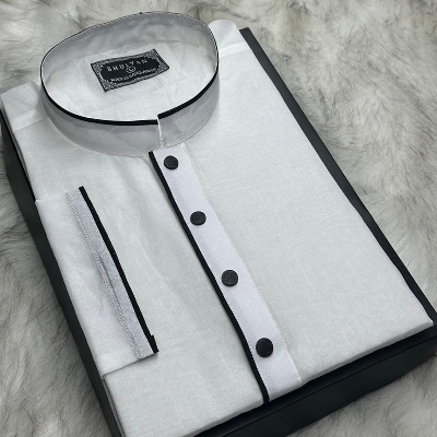 Picture of Cotton panjabi for men new collection 2024 | Holud panjabi for men white colour | Wedding panjabi collection - Party dress for men