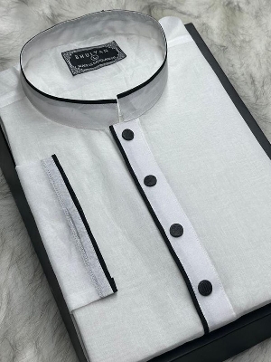 Picture of Cotton panjabi for men new collection 2024 | Holud panjabi for men white colour | Wedding panjabi collection - Party dress for men