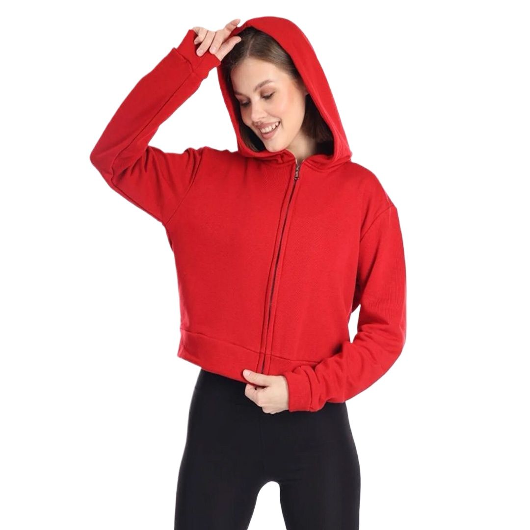 Picture of Red zipper hoodie for women | Export quality women hoodies red colour | Low price winter hoodies for ladies