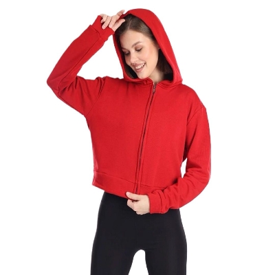 Picture of Red zipper hoodie for women | Export quality women hoodies red colour | Low price winter hoodies for ladies