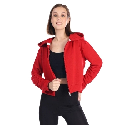 Picture of Red zipper hoodie for women | Export quality women hoodies red colour | Low price winter hoodies for ladies