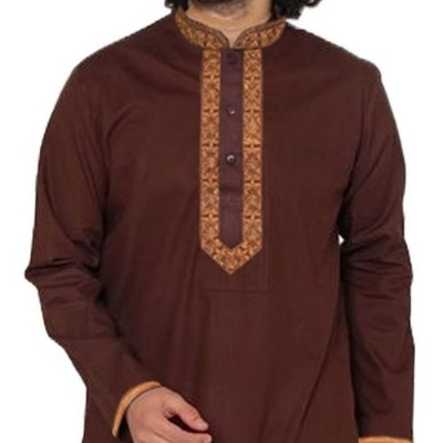 Picture of Cotton panjabi for men new collection 2024 stylish | Low price mens panjabi high quality | panjabi for gift - Embroidery panjabi chocolate color