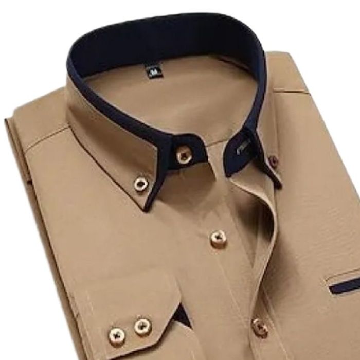 Picture of khaki shirt for men new 2024 brand stylish | Low price export quality shirt for men khaki and blue colour | Formal shirt for men high quality brand