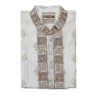 Picture of Golden colour panjabi for men cotton | Premium panjabi for men new collection 2024 | Indian panjabi for men new collection 2024 stylist brand | Low price panjabi for eid collection