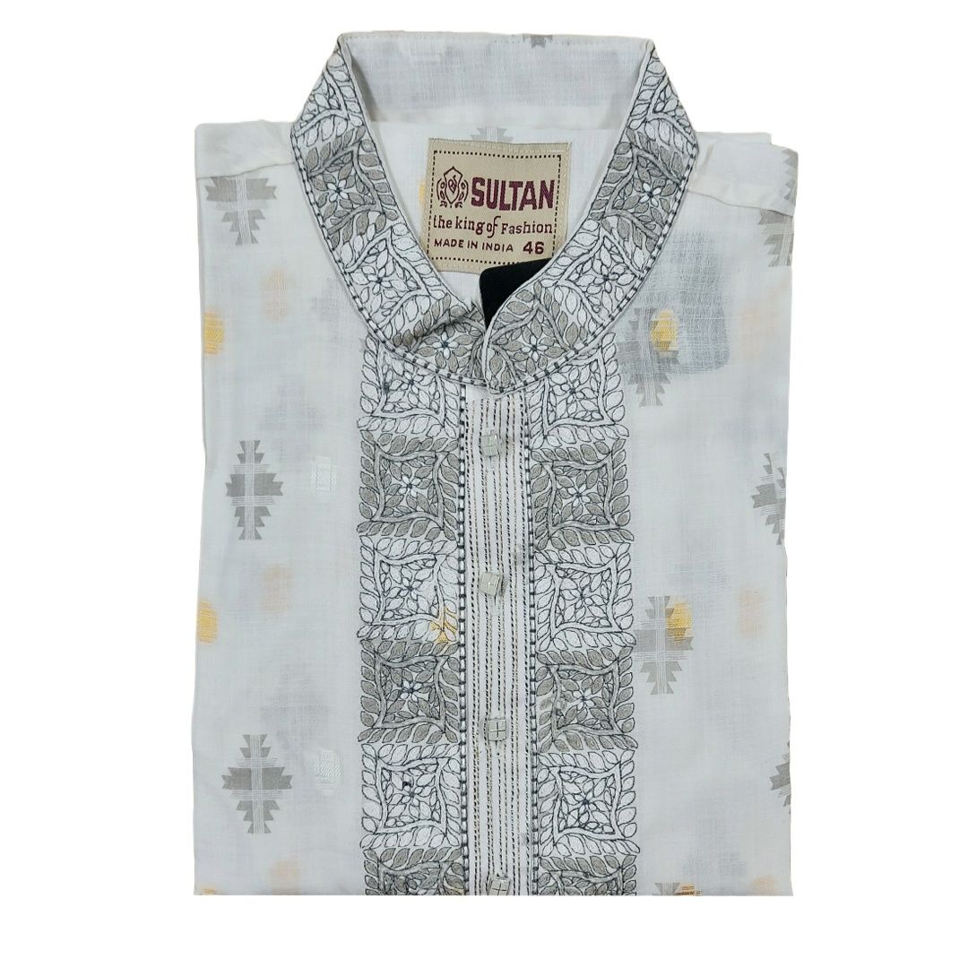 Picture of White panjabi for men cotton | Premium panjabi for men new collection 2024 | Indian panjabi for men new collection 2024 stylist brand | Printed panjabi for eid collection at low price