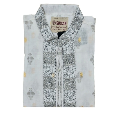 Picture of White panjabi for men cotton | Premium panjabi for men new collection 2024 | Indian panjabi for men new collection 2024 stylist brand | Printed panjabi for eid collection at low price