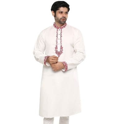 Picture of White panjabi for men cotton | Premium panjabi for men new collection 2024 | Indian panjabi for men new collection 2024 stylist brand | Printed Panjabi for eid collection at low price