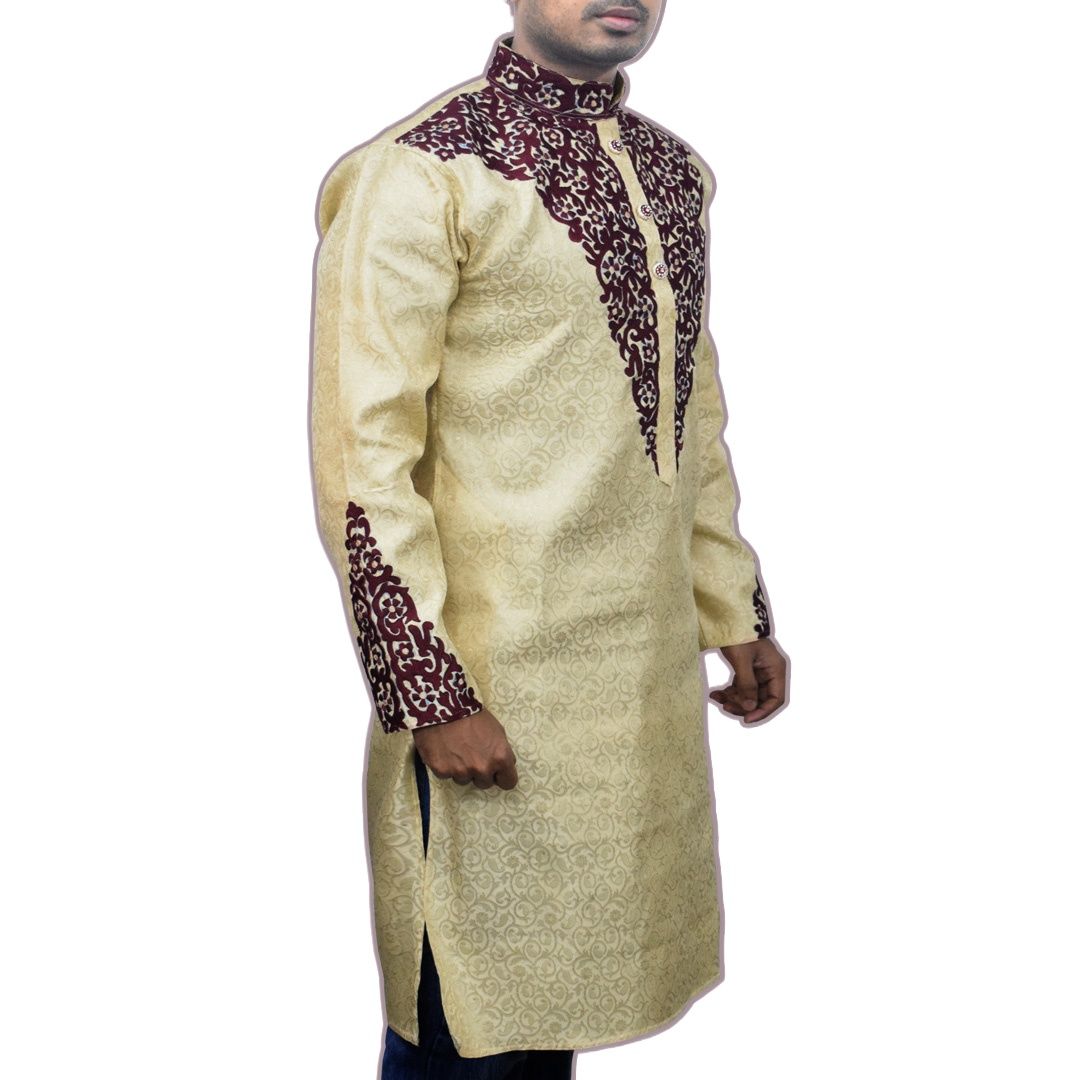 Picture of Golden panjabi for men cotton | Premium panjabi for men new collection 2024 | Indian panjabi for men new collection 2024 stylist brand | Printed Panjabi for eid collection at low price