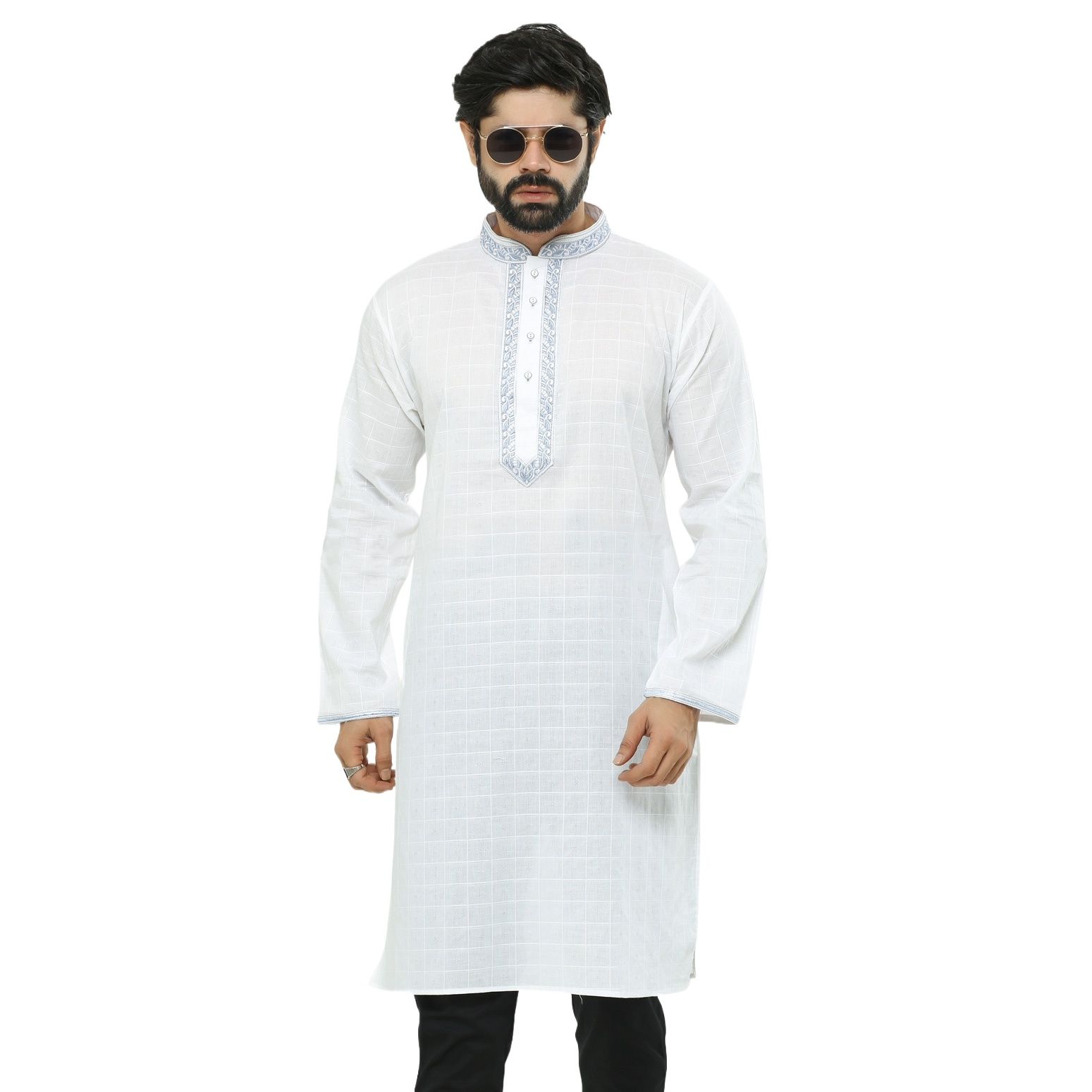 Picture of White panjabi for men cotton | Premium panjabi for men new collection 2024 | Indian panjabi for men new collection 2024 stylist brand | Indian chicken fabrics panjabi for eid collection at low price
