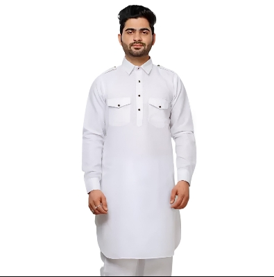 Picture of Premium white kabli panjabi men | Kabli Panjabi for men white | High quality panjabi for men new collection 2024 stylist | kabli panjabi white - Pakistani pathan panjabi